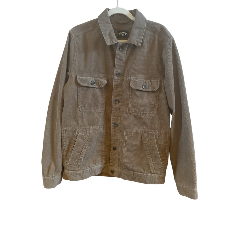 Billabong Taupe Tan Corduroy Men's Sz Large Jacket Metal Buttons Pockets Collar